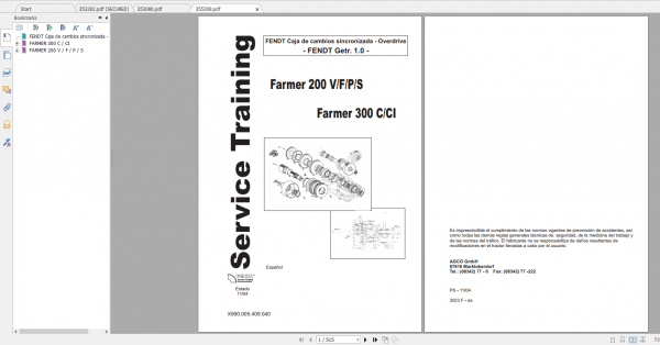 Fendt Tractor Farmer 300C VIN 117 119 Operation Manual Workshop Manual ES 2
