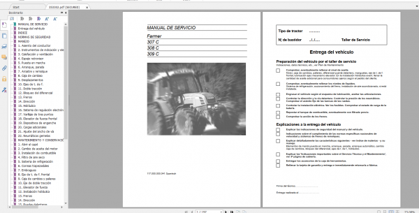 Fendt Tractor Farmer 300C VIN 117 119 Operation Manual Workshop Manual ES 4