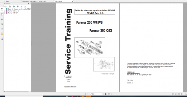 Fendt Tractor Farmer 300C VIN 117 119 Operation Workshop Manual FR 2