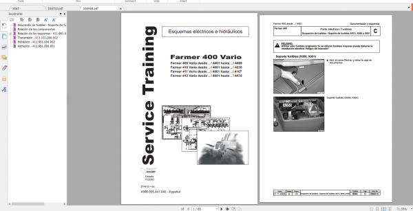 Fendt Tractor Farmer 400 Com12 VIN 409 412 Diagram Operation Manual Workshop Manual ES 10