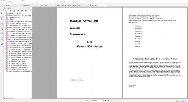 Fendt Tractor Favorit 500 VIN 509 515 Operation Manual Workshop Manual ES 3