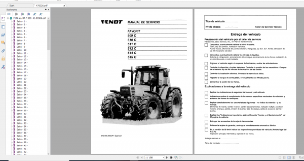 Fendt Tractor Favorit 500 VIN 509 515 Operation Manual Workshop Manual ES 7