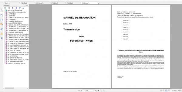 Fendt Tractor Favorit 500 VIN 509 515 Operation Workshop Manual FR 1