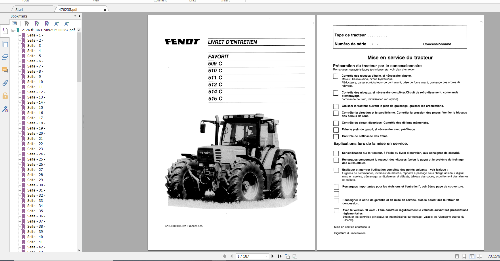 Fendt Tractor Favorit 500 VIN 509 515 Operation Workshop Manual FR 4