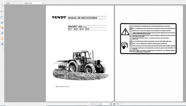 Fendt Tractor Favorit 600 Ls Lsa VIN 280 285 Operation Manual Workshop Manual EN 2