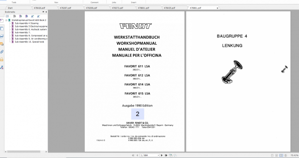 Fendt Tractor Favorit 600 Ls Lsa VIN 280 285 Operation Workshop Manual FR 1