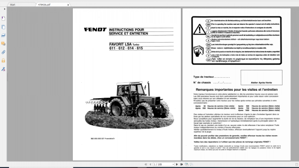 Fendt Tractor Favorit 600 Ls Lsa VIN 280 285 Operation Workshop Manual FR 5