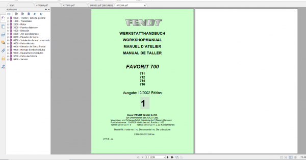 Fendt Tractor Favorit 700 Com1 711 716 Operation Manual Workshop Manual ES 2
