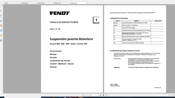 Fendt Tractor Favorit 900 Vario Com1 VIN 916 926 Operation Manual Workshop Manual ES 4