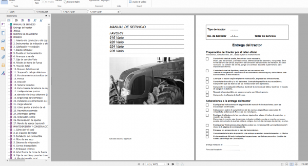 Fendt Tractor Favorit 900 Vario Com1 VIN 916 926 Operation Manual Workshop Manual ES 5