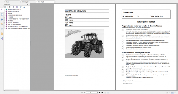 Fendt Tractor Favorit 900 Vario Com1 VIN 916 926 Operation Manual Workshop Manual ES 6