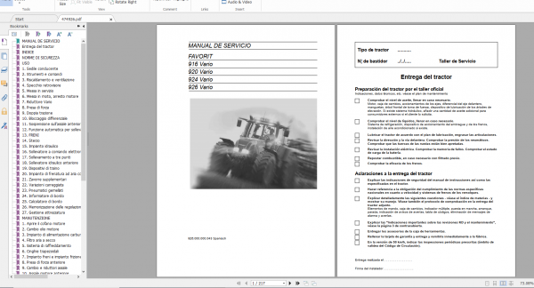 Fendt Tractor Favorit 900 Vario Com1 VIN 916 926 Operation Manual Workshop Manual ES 7