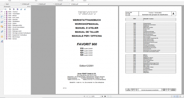 Fendt Tractor Favorit 900 Vario Com1 VIN 916 926 Operation Workshop Manual FR 3