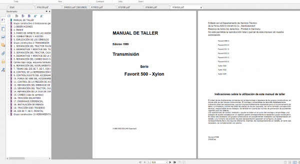 Fendt Tractor Xylon VIN 520 524 Operation Manual Workshop Manual EN 1