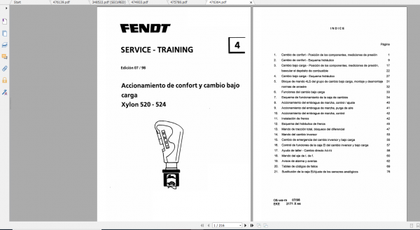 Fendt Tractor Xylon VIN 520 524 Operation Manual Workshop Manual EN 2