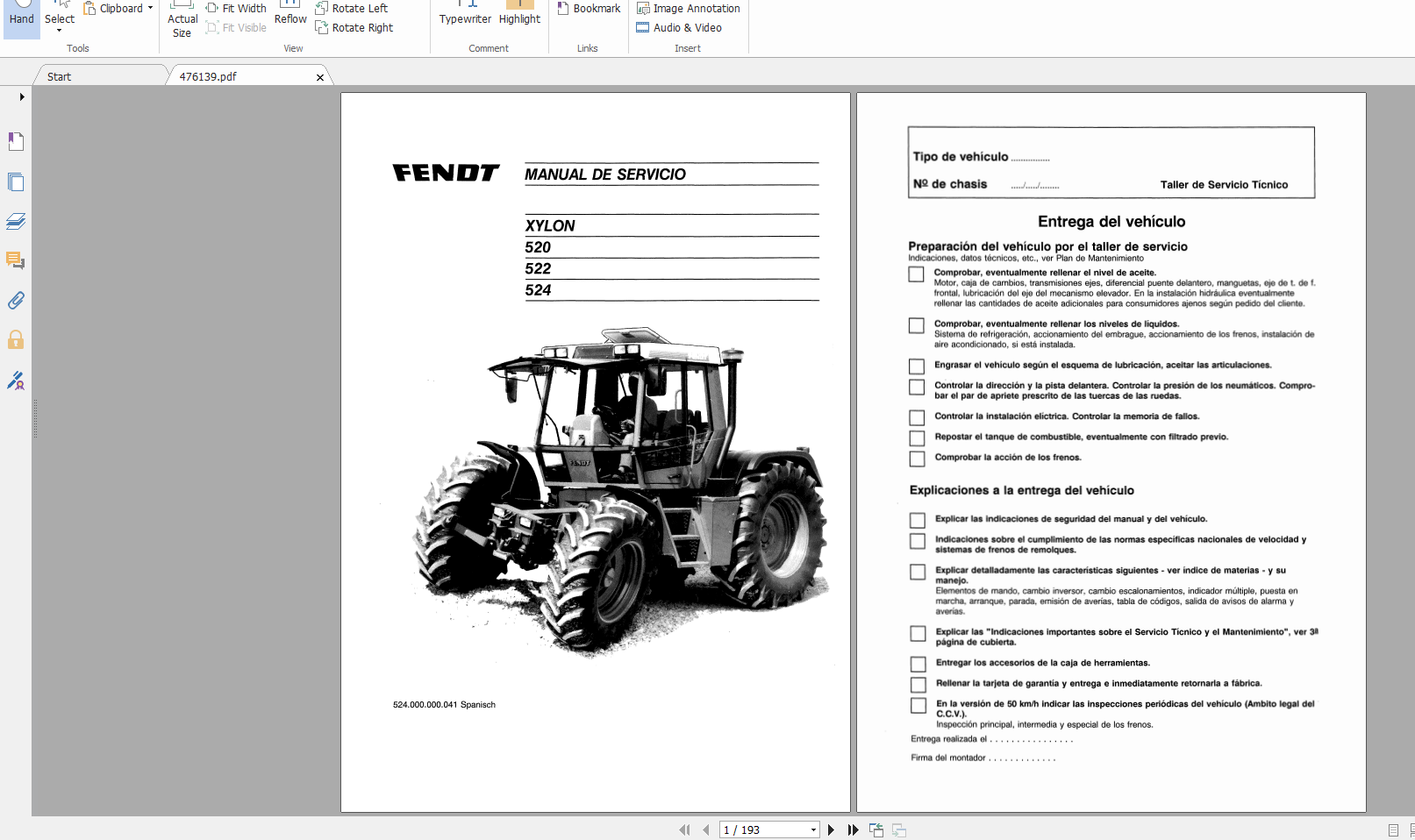 Fendt Tractor Xylon VIN 520 524 Operation Manual Workshop Manual EN 6