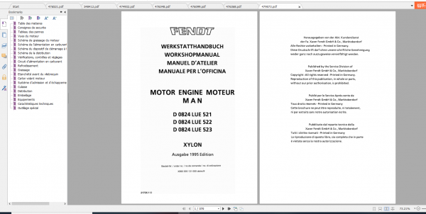 Fendt Tractor Xylon VIN 520 524 Operation Workshop Manual FR 1