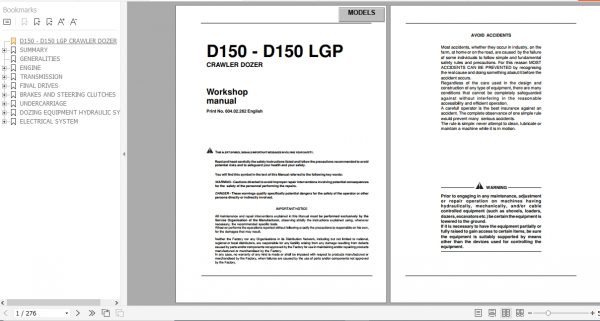 Fiat Hitachi Crawler Dozer D150 D150 LGP EN FR IT ES DE Workshop Manual PDF 1