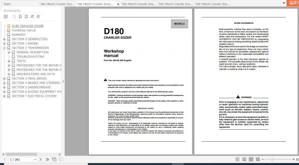 Fiat Hitachi Crawler Dozer D180 Workshop Manual EN FR IT ES DE PDF 2