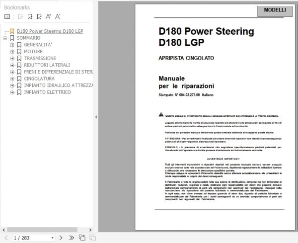 Fiat Hitachi Crawler Dozer D180PS LGP Repair Manual IT PDF 1