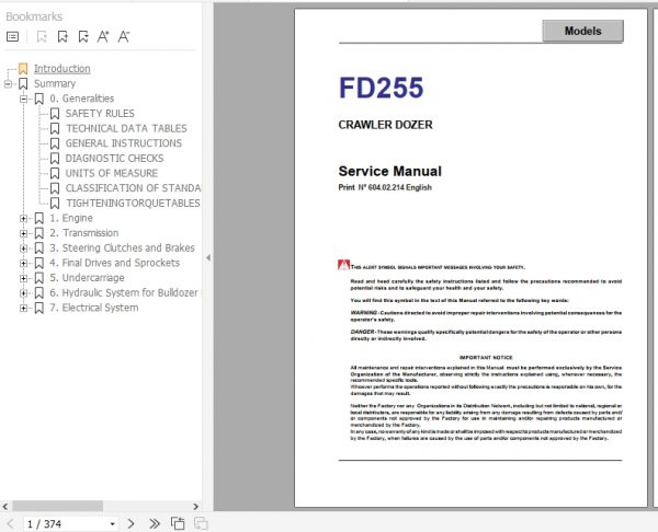 Fiat Hitachi Crawler Dozer FD255 Service Manual EN IT PDF 1