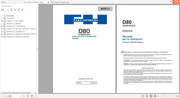 Fiat Hitachi Wheel Loader D80 EN IT Service Manual PDF 2