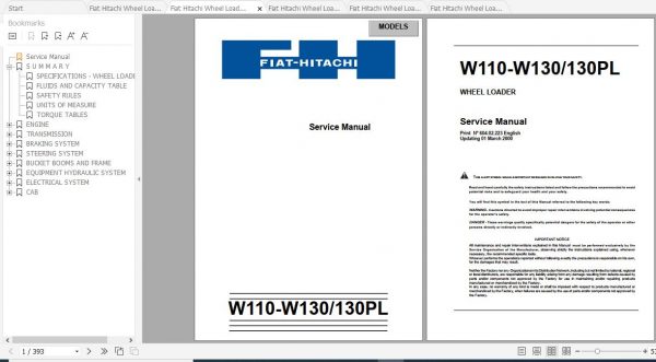 Fiat Hitachi Wheel Loader W110 W130 130PL EN FR IT ES DE Service Manual PDF 2