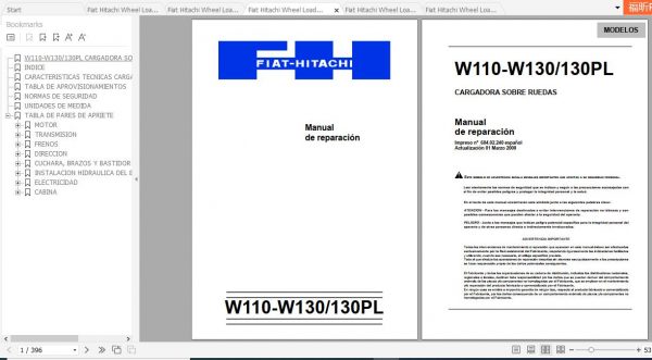 Fiat Hitachi Wheel Loader W110 W130 130PL EN FR IT ES DE Service Manual PDF 3
