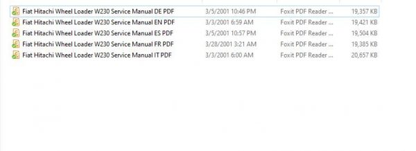 Fiat Hitachi Wheel Loader W230 EN FR IT ES DE Service Manual PDF 1