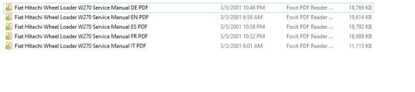 Fiat Hitachi Wheel Loader W270 EN FR IT ES DE Service Manual PDF 1