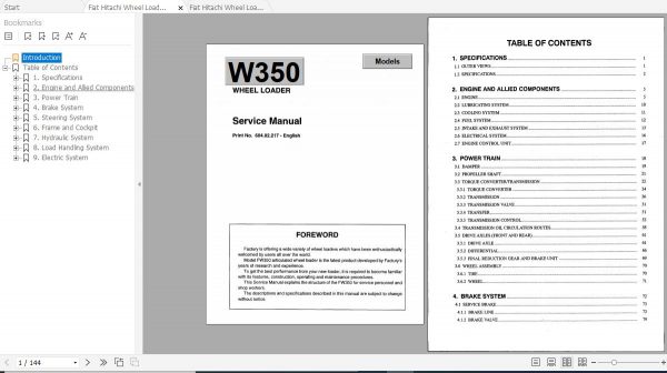 Fiat Hitachi Wheel Loader W350 EN IT Service Manual PDF 1