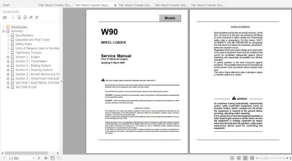 Fiat Hitachi Wheel Loader W90 EN FR IT ES DE Service Manual PDF 2