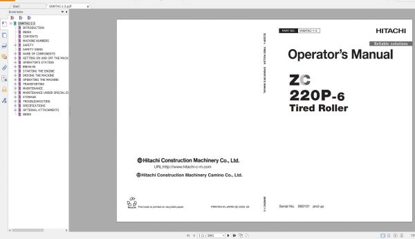 Hitachi Compaction Equipment ZC 2021 Parts Catalog and Service Manual PDF DVD 6