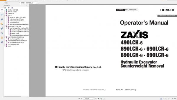 Hitachi Excavator Series 6 ZX6 2021 6.35GB Technical Manual Part Catalog Circuit Diagram DVD 15