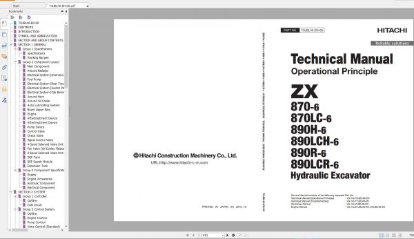 Hitachi Excavator Series 6 ZX6 2021 6.35GB Technical Manual Part Catalog Circuit Diagram DVD 8