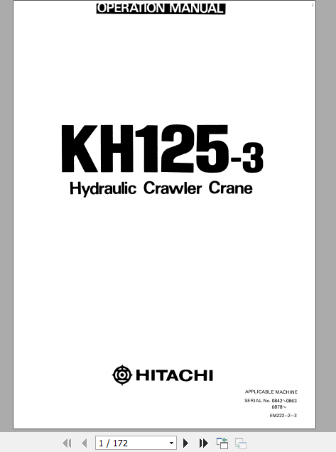 Hitachi Hydraulic Crawler Crane KH125 3 Operator Manual 1