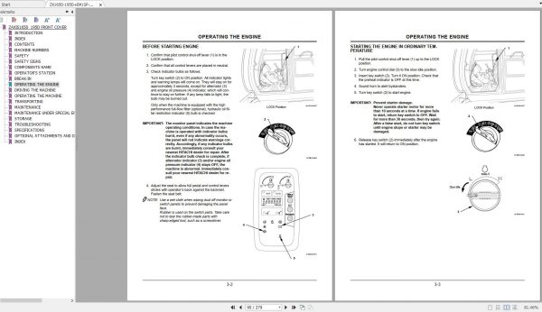 Hitachi Hydraulic Excavator ZX165D ZX195D Operators Manual EM1SP EN1 1 3
