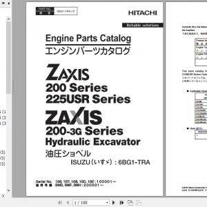 Hitachi Hydraulic Excavator ZX225USR 3 ZX225USRK 3 Series ISUZU 6BG1 TRA 10 Engine Parts Catalog 1
