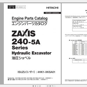 Hitachi Hydraulic Excavator ZX250H 5A ZX250K 5A ZX250LC 5A ZX250H 5A ISUZU4HK1 XKSA01 Engine Parts Catalog 1