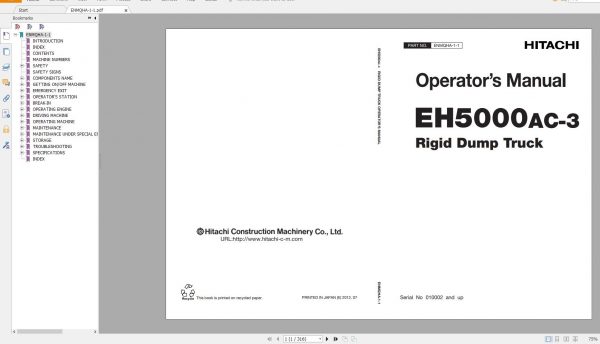 Hitachi Rigid Dump Truck EH 2021 Technical Manual Part Catalog Circuit Diagram DVD 10
