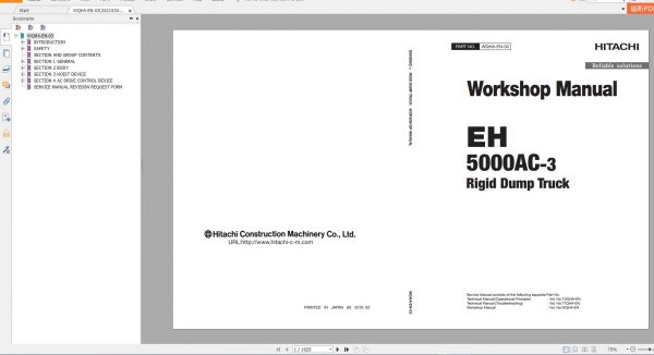 Hitachi Rigid Dump Truck EH 2021 Technical Manual Part Catalog Circuit Diagram DVD 5