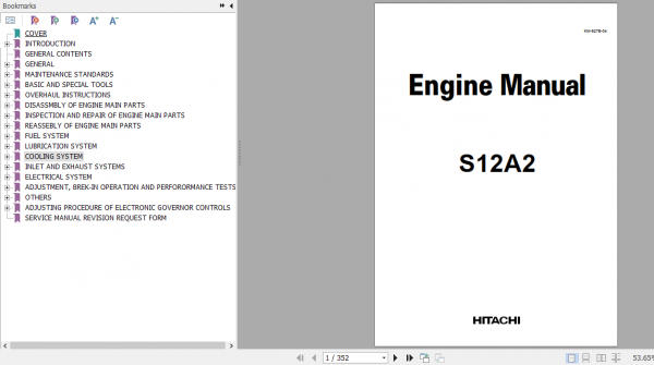 Hitachi S12A2 Diesel Engine Part Catalog 99266 H0130 1
