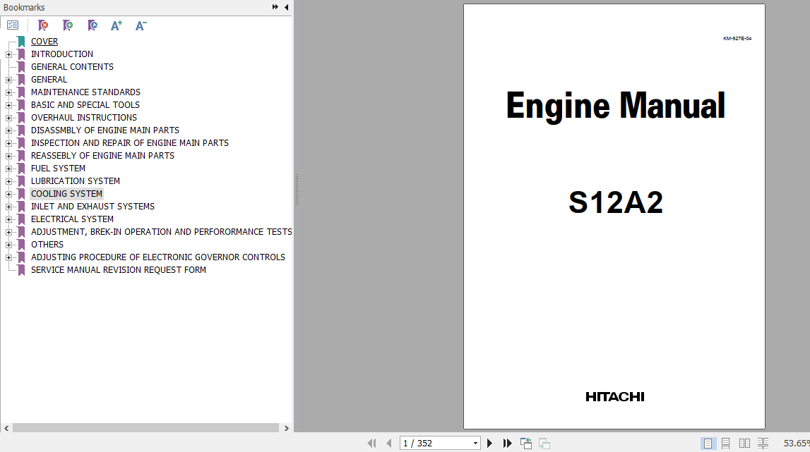Hitachi S12A2 Diesel Engine Part Catalog 99266 H0130 1