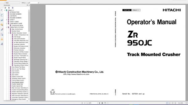 Hitachi Track Mounted Crusher ZR 2021 Parts Catalog and Workshop manual Circuit Diagram PDF DVD 6