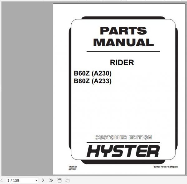 Hyster Electric Motor Hand Trucks A230 B60Z A233 B80Z Parts Manual 1479557 2