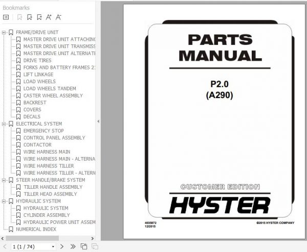 Hyster Electric Motor Hand Trucks A290 P2.0 Parts Manual 4035872 1