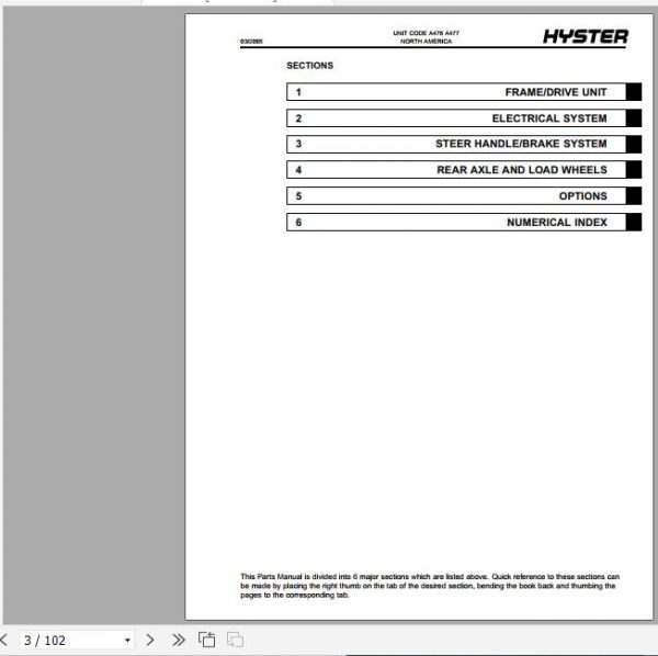 Hyster Electric Motor Hand Trucks A476 T5Z A477 T7Z Parts Manual 1524193 2