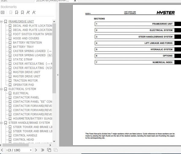 Hyster Electric Motor Hand Trucks A499 C60 80XT2 Parts Manual 2033476 2