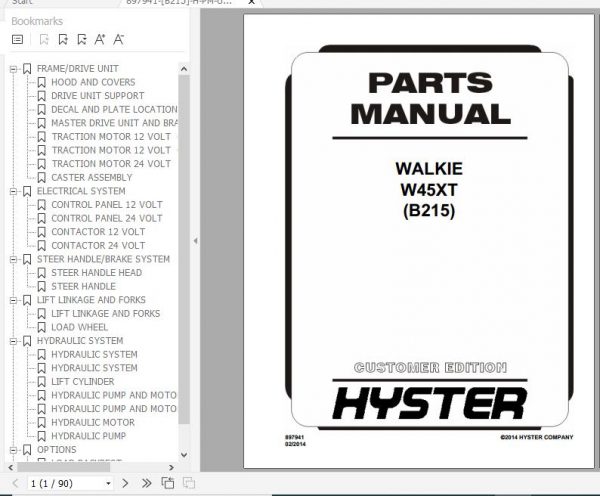 Hyster Electric Motor Hand Trucks B215 W45XT Parts Manual 897941 1