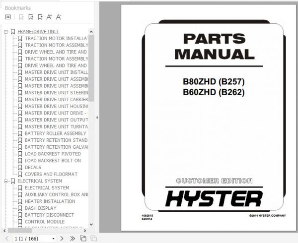 Hyster Electric Motor Hand Trucks B257 B80ZHD B262 B60ZHD Parts Manual 4092815 1
